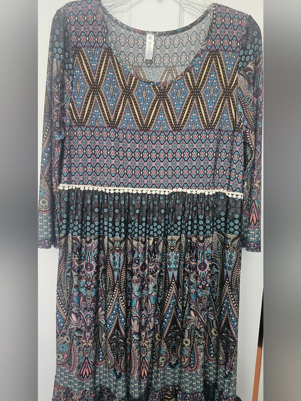 BOHO BLU Bohemian-style midi/maxi dress characterized by a vibrant mix of  Color